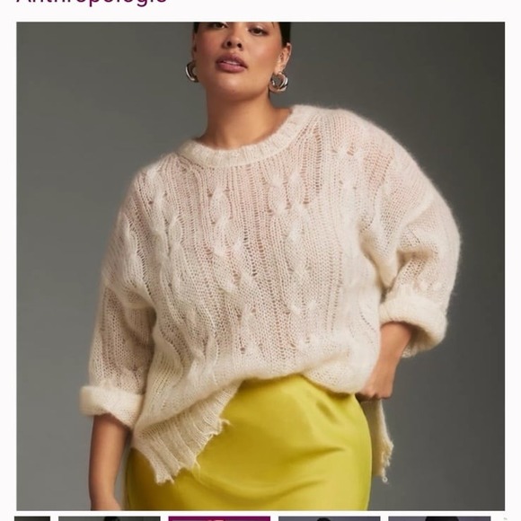 Anthropologie Sweaters - Anthropologie Ivory Open Cable Knit Distressed Mohair Blend Sweater Size M Italy